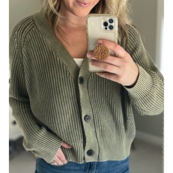 DR2 by Daniel Rainn Button Up Ribbed Knit Cardigan Sweater Top Boho Green Small - Picture 8 of 8